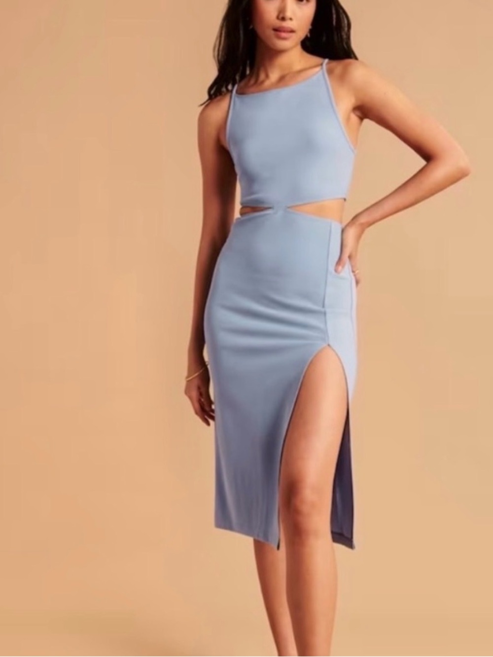 Abercrombie & Fitch Light Blue Midi Dress with Side Slit